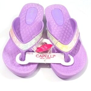 CAPELLI NEW YORK GIRLS PURPLE WEDGE HEEL SPARKLE FLIP FLOPS SANDALS SIZE 12-13